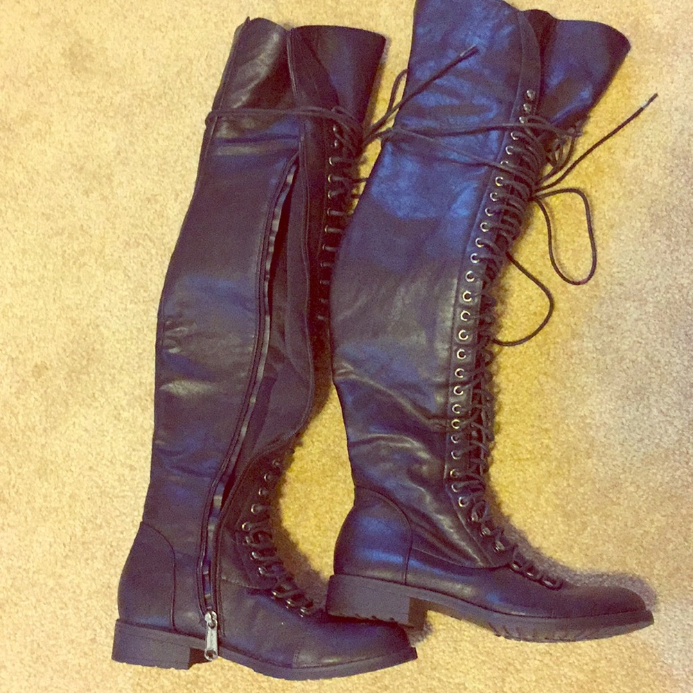Black Over-the-Knee Combat Boots